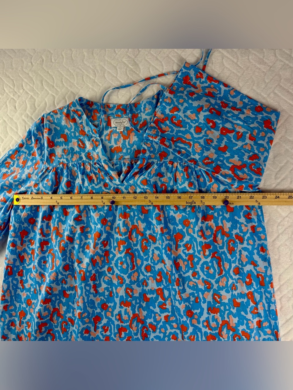 Mud Pie 100% cotton tunic style dress blue and orange cheetah print Size L - Picture 8 of 10